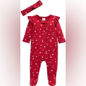 Nordstrom Baby Zip Front Footie & Headband Set 3M